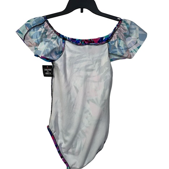 Swim Solutions Off the Shoulder Tummy Control 1piece Swimsuit Blue 8 - Picture 4 of 10